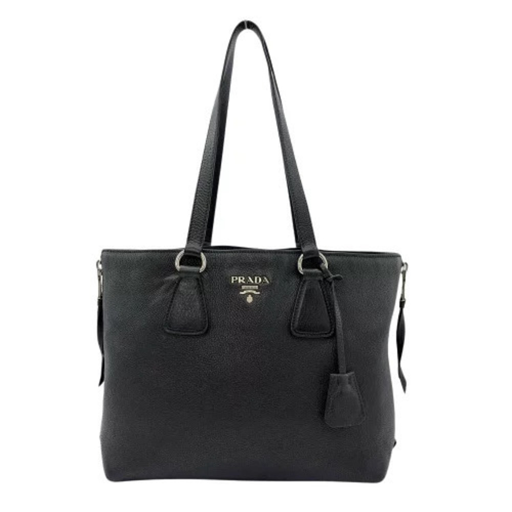 Prada Side Zip Tote Bag Leather Black